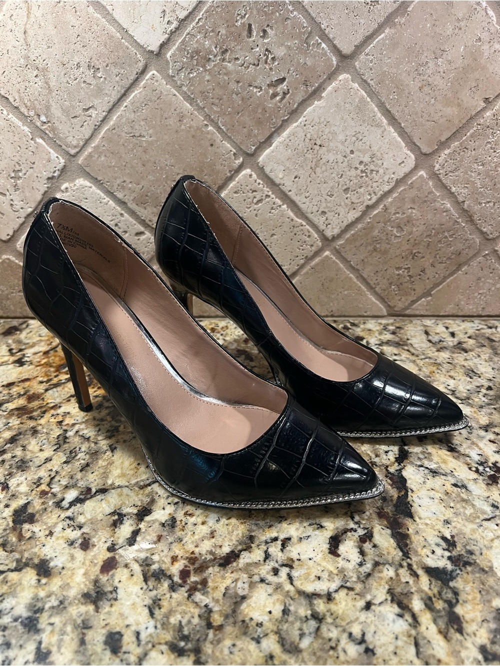 BCBGenerations Black Croc-Embossed Pointed Toe Pumps